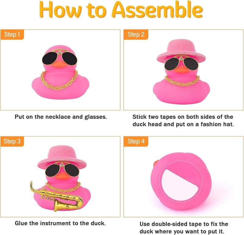 wonuu Car Dashboard Ducks, Saxophone Decor Rubber Duck Car Ornaments with Mini Top Hat Necklace Sunglasses (Light Blue) - Image 5